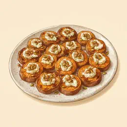 Roasted Sweet Potato Rounds with Goat Cheese and Spiced Pumpkin Seeds